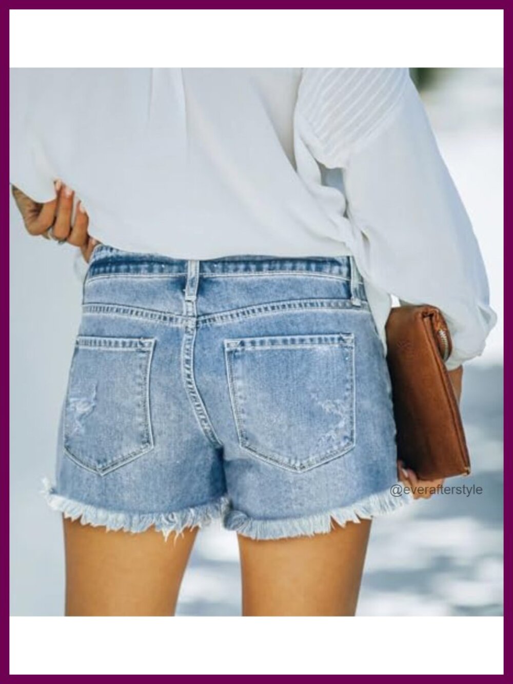 High Waisted Stretchy Ripped Denim Shorts with Pockets - Picture 3 of 5